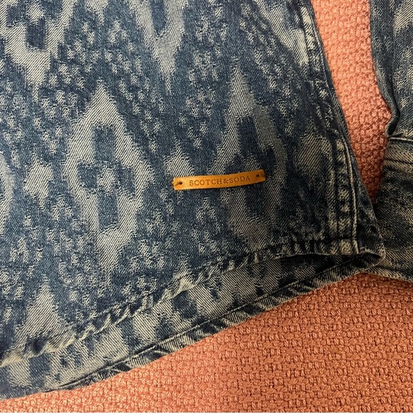 SCOTCH & SODA Men Blue Patterned Denim Button Long Sleeve Top Size M - Picture 3 of 7